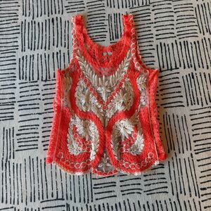Embroidered Coral and Silver Women's Top Small